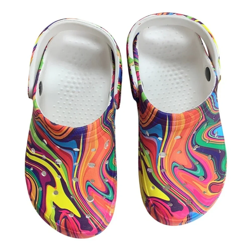 Mallaza Kids SIze 3/4 Rainbow Swirl Slip On Heel Strap Garden Clog Sandal Shoes